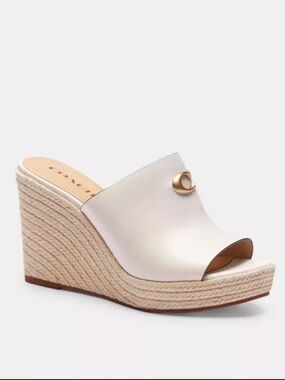 COACH Gloria C Slide-On Espadrille Platform Wedge Sandals Beige Gold H/W Sz 10